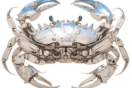 纯白色图片钢铁蟹在纯白色的背景上插画