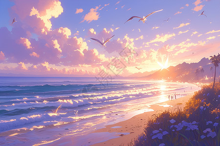 日出时分海滩的治愈之美背景图片