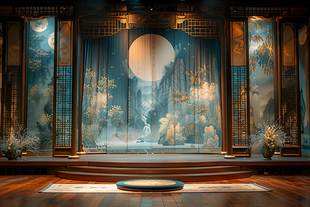 中国风挂画设计古风舞台设计图片