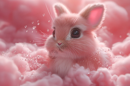 粉色棉花里的兔子背景图片