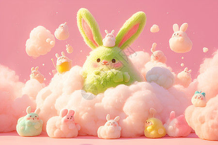 棉花糖上的兔子高清图片