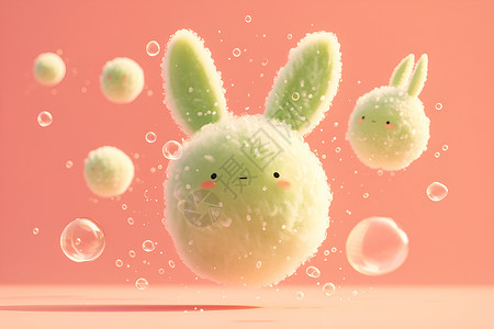 胖乎乎的小绿兔子背景图片