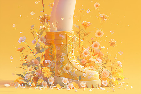 女靴子花卉点缀的靴子插画