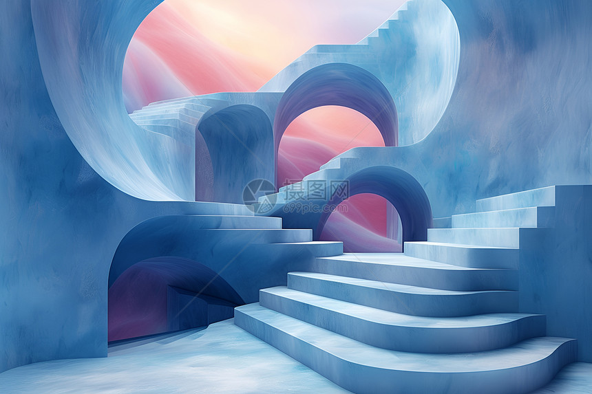奇幻的蓝天楼梯图片
