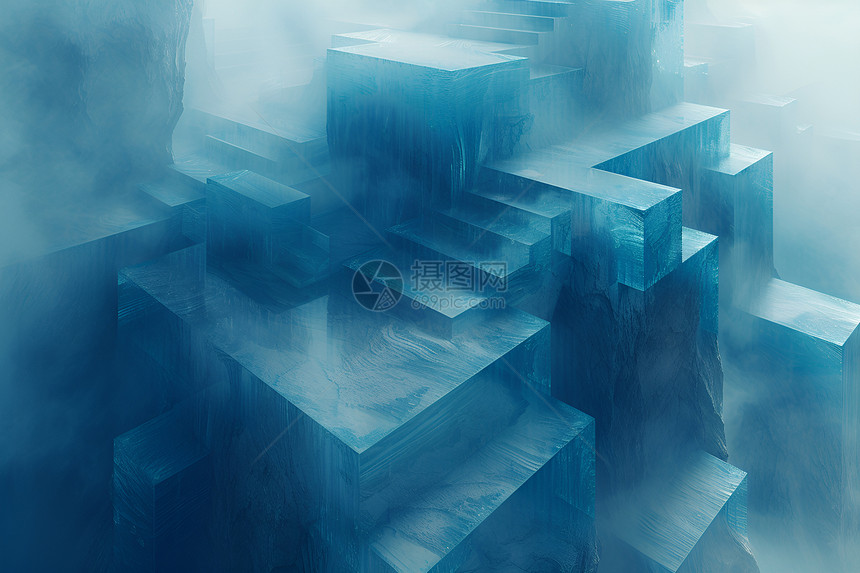 蓝色抽象阶梯城堡图片