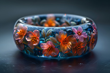 树脂摆件彩花环绕的玻璃戒指插画