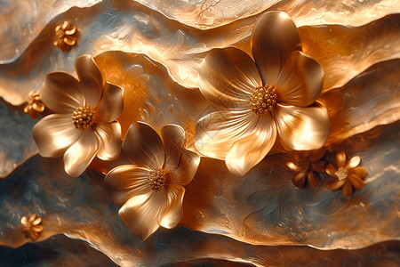 金属工艺品华丽的金箔花朵插画