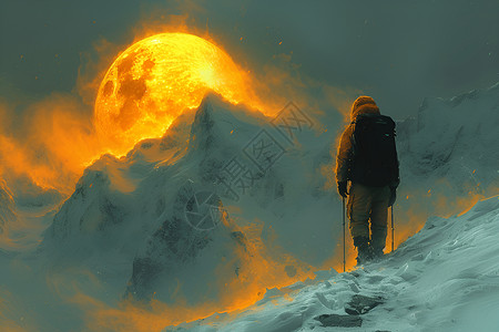 冰雪小镇北极荒野中的背包客设计图片