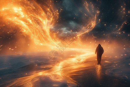 北极探险雪山火焰中的旅客设计图片