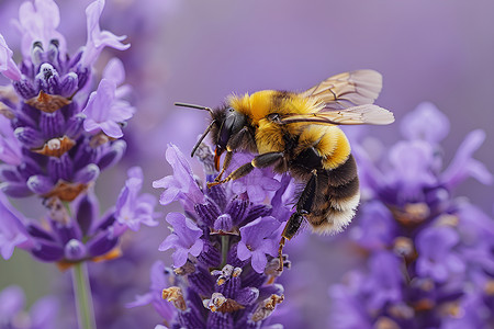 蜜蜂翅膀紫色薰衣草背景