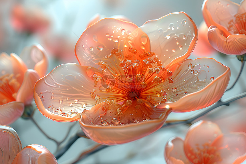水滴点缀的花朵玻璃图片