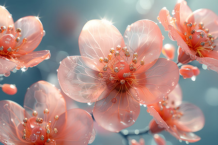 玻璃花朵上的水滴背景图片
