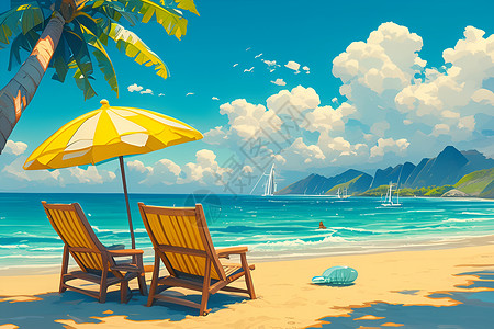 阳光海岛阳光下的海岛乐园插画