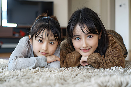 两个女孩在地板上背景图片