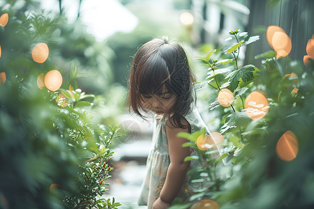 孩子花园花园中的小女孩背景