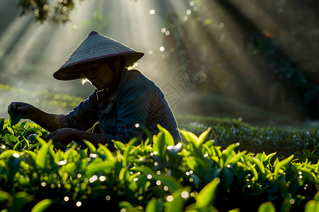 工人农民茶园中一位采茶工人背景