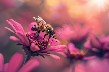 蜜蜂采集花蜜背景图片