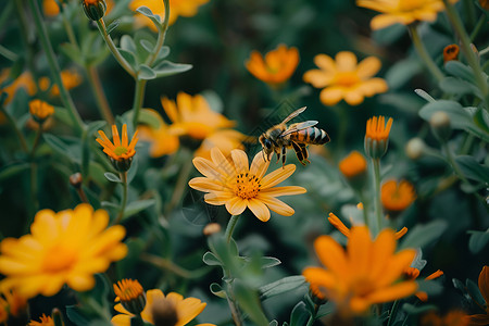 花海中的蜜蜂高清图片