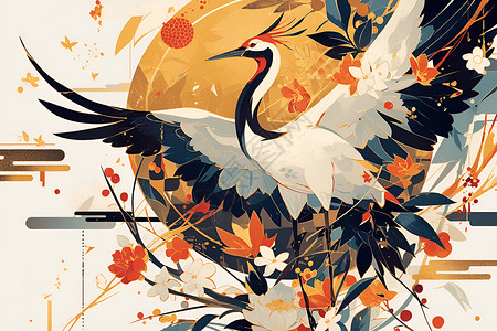 红冠鹤舞于花林间背景图片