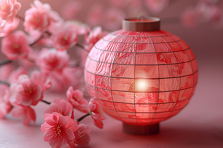 花束图标红灯笼与粉色花束插画