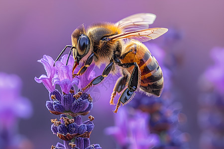 紫色花朵上的蜜蜂高清图片