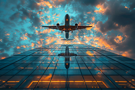 飞机与高楼背景图片