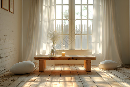 窗前木质桌椅背景