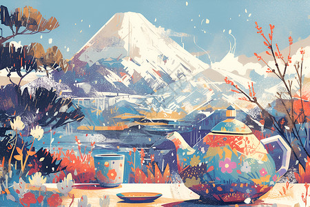 雪山下的茶壶背景图片