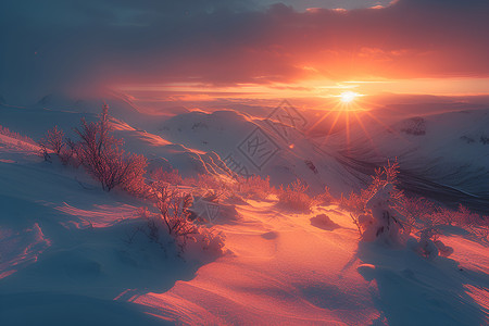 余辉下的雪地背景图片