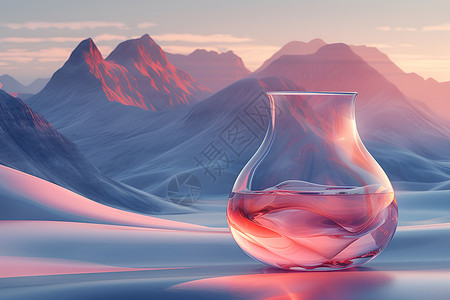 陶瓷罐子花瓶前的仙境般景色插画