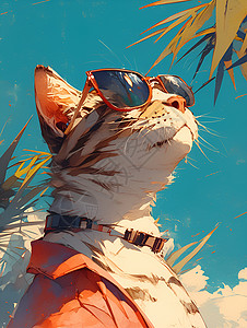 棕榈树下的猫咪背景图片