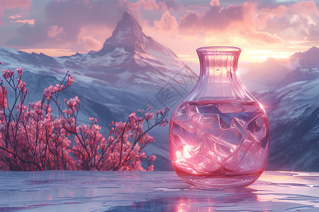 湖畔晨曦的花瓶高清图片