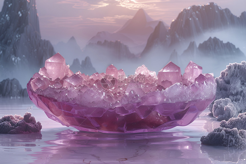 冰雪之山上的粉红碗图片