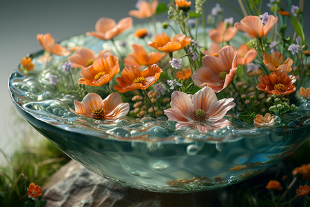 水培花卉花朵浮在水面设计图片