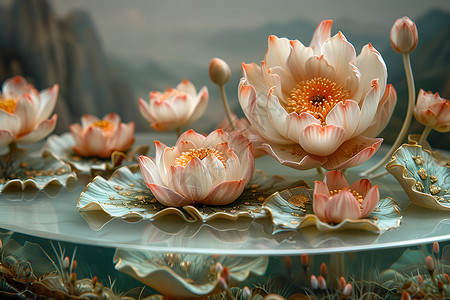 花朵漂浮在水面上高清图片