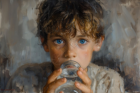男孩饮水背景图片