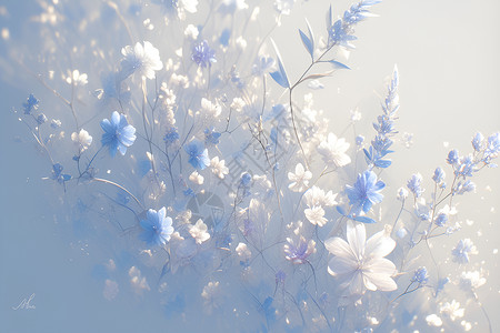 蓝白花束半透明白素材高清图片