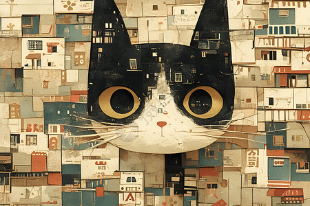 涂鸦砖墙绚丽多彩的猫涂鸦插画