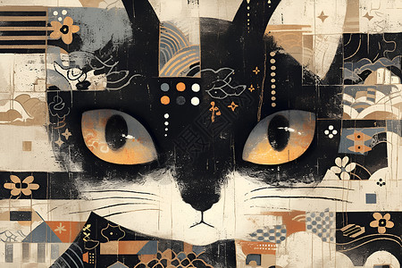 彩绘城市猫咪背景图片