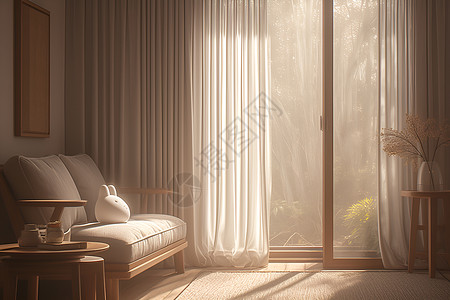 植物素材盆栽客厅的窗帘设计图片