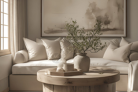 桌子与盆栽静谧客厅图片设计图片