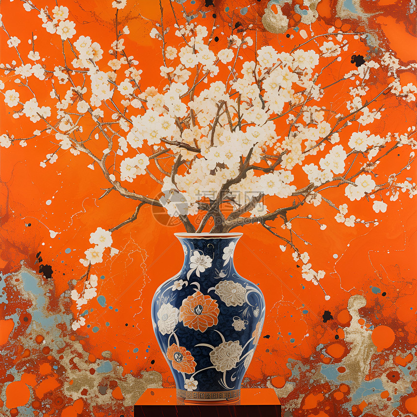 亚洲花瓶与梅花的艺术结合图片
