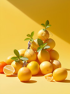 层层交错层层堆叠的橙子与柠檬插画
