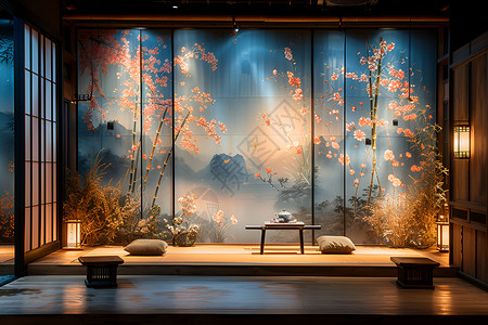 舞台设计平面图舞台上的植物背景