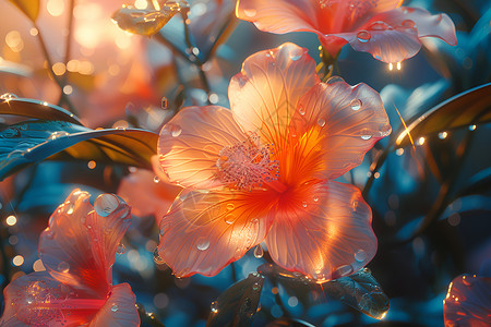 玻璃工艺品透明花瓣上的水滴插画