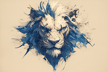 凶猛的动物狂野之王蓝毛狮子插画