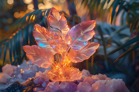 枫叶叶脉透明发光的枫叶艺术品插画