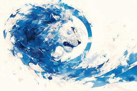 蓝色的水彩狮子背景图片
