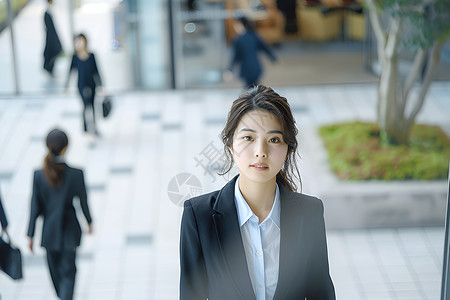 办公走廊走廊上的一位西服女士背景