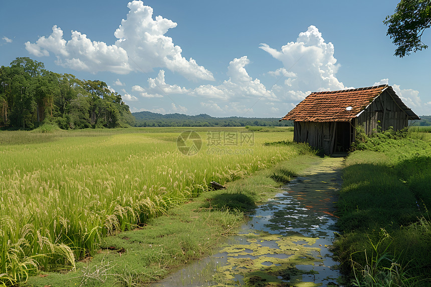 田野间的小屋图片